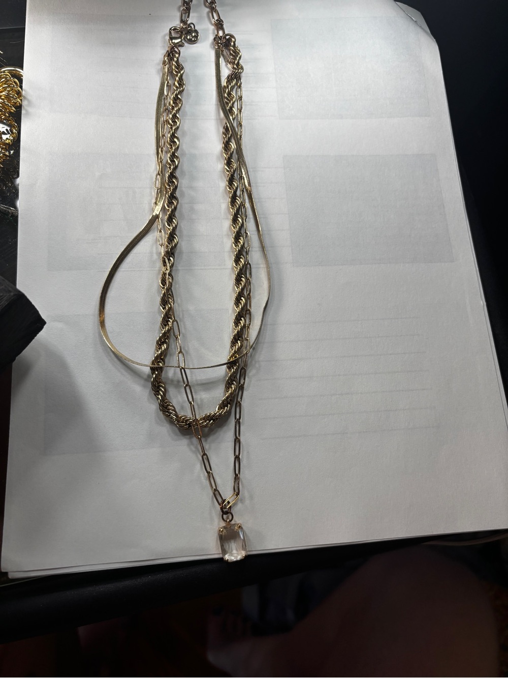 Gold Multi-Strand Necklace with Clear Pendant
